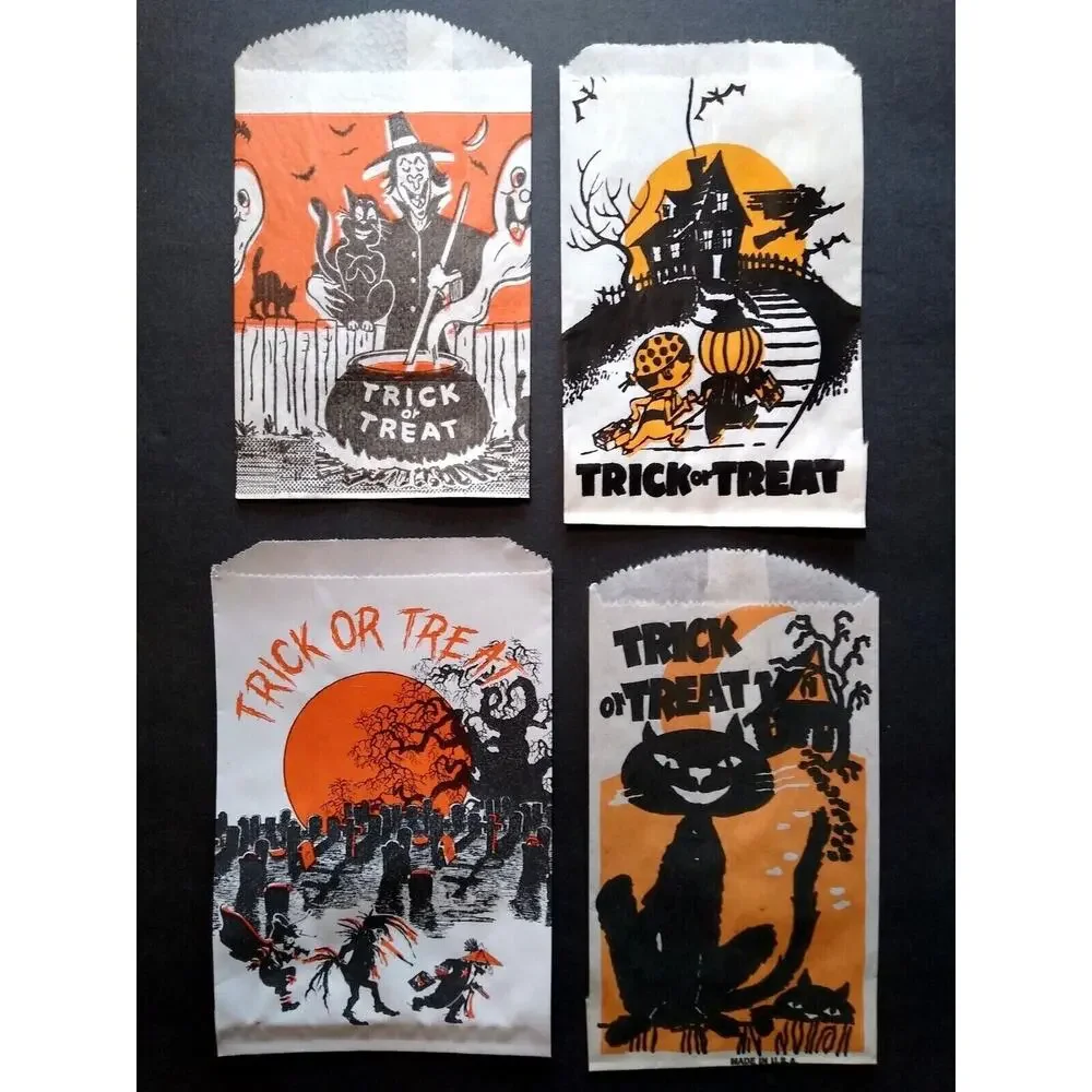 Halloween Candy Trick Or Treat Bags Haunted House Graveyard Witch Black Cat (4)
